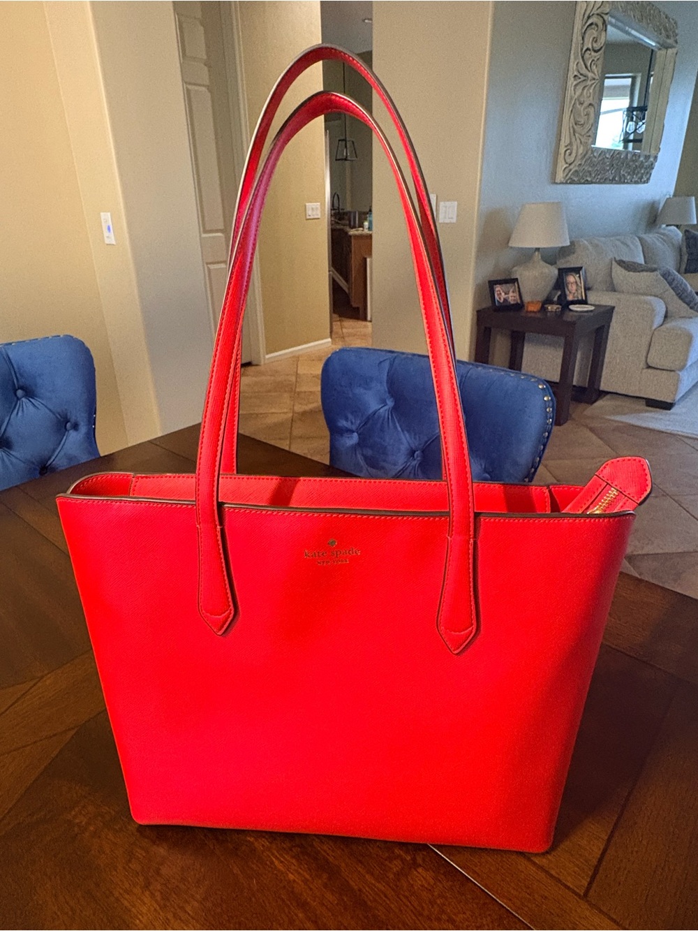 kate spade tomato Red Leather Tote with Long Straps